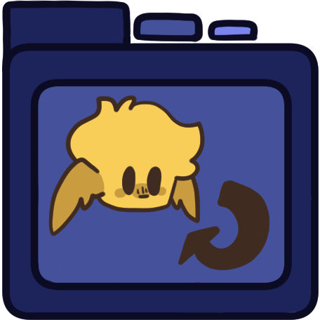 a blue file folder with a yellow person it, they have wings instead of ears. An arrow curves to point from them to them.
